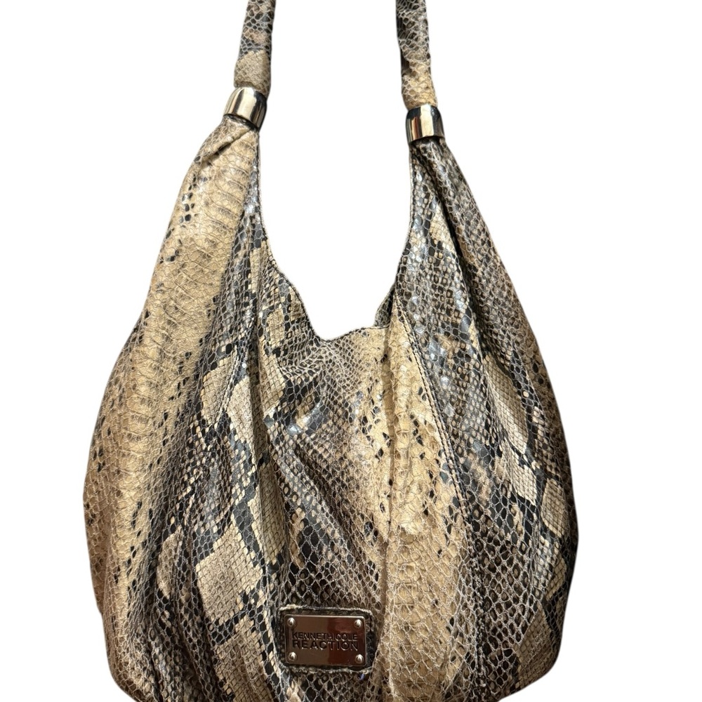 Kenneth Cole Reaction Snakeskin Tan and Black Hobo Bag